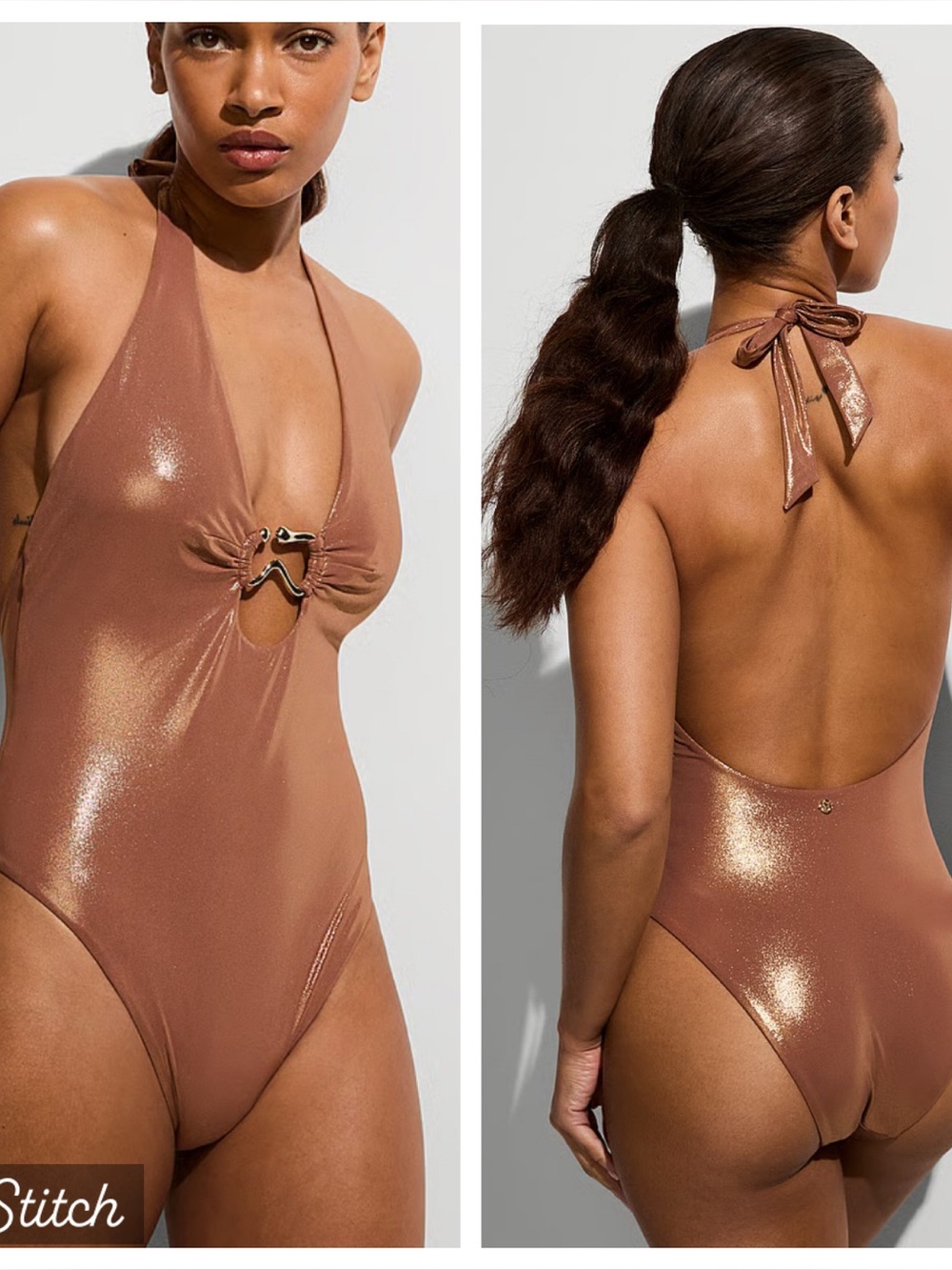 Victorias Secret Organic Shape Rings Halter Cheeky One-Piece